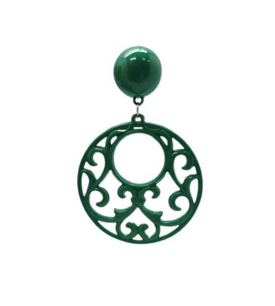 Flamenco Earrings in Openwork Plastic. Green